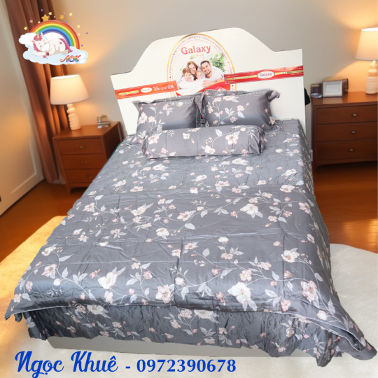Bộ chăn ra gối 5 món Phủ lụa cao cấp 